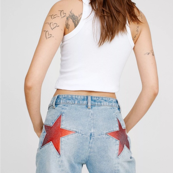 Nasty Gal Red Star Flare Jeans - Picture 4 of 5